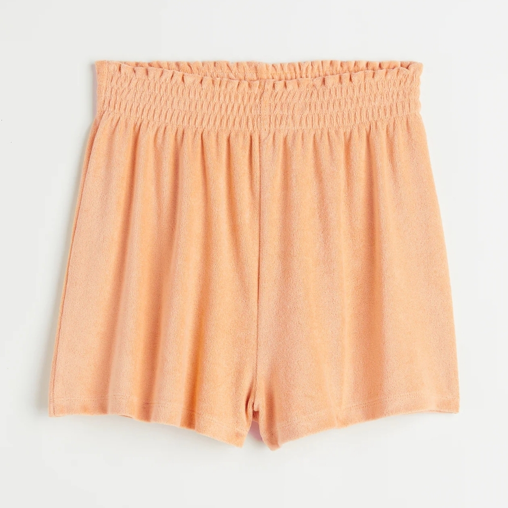 NEW H&M Terry Cloth Sweat Shorts Womens Size Small Orange Peach High Waist